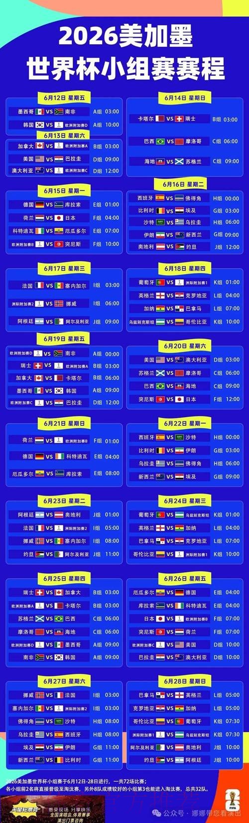 2026世界杯小组赛赛程实时更新最新时间表查询入口 2026世界杯小组赛赛程实时更新最新时间表查询入口